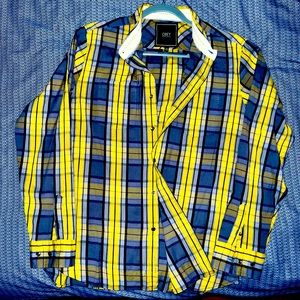OBEY Long Sleeve Yellow and Blue Shirt size L with Metal Buttons